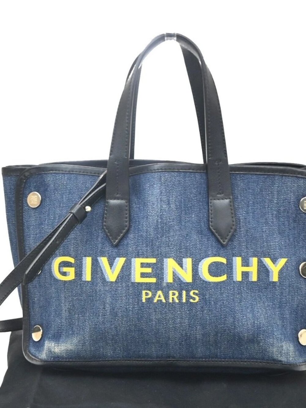 GIVENCHY Bond Shopper Tote 2way Shoulder Hand Bag Denim Canvas Black GHW 87TA796